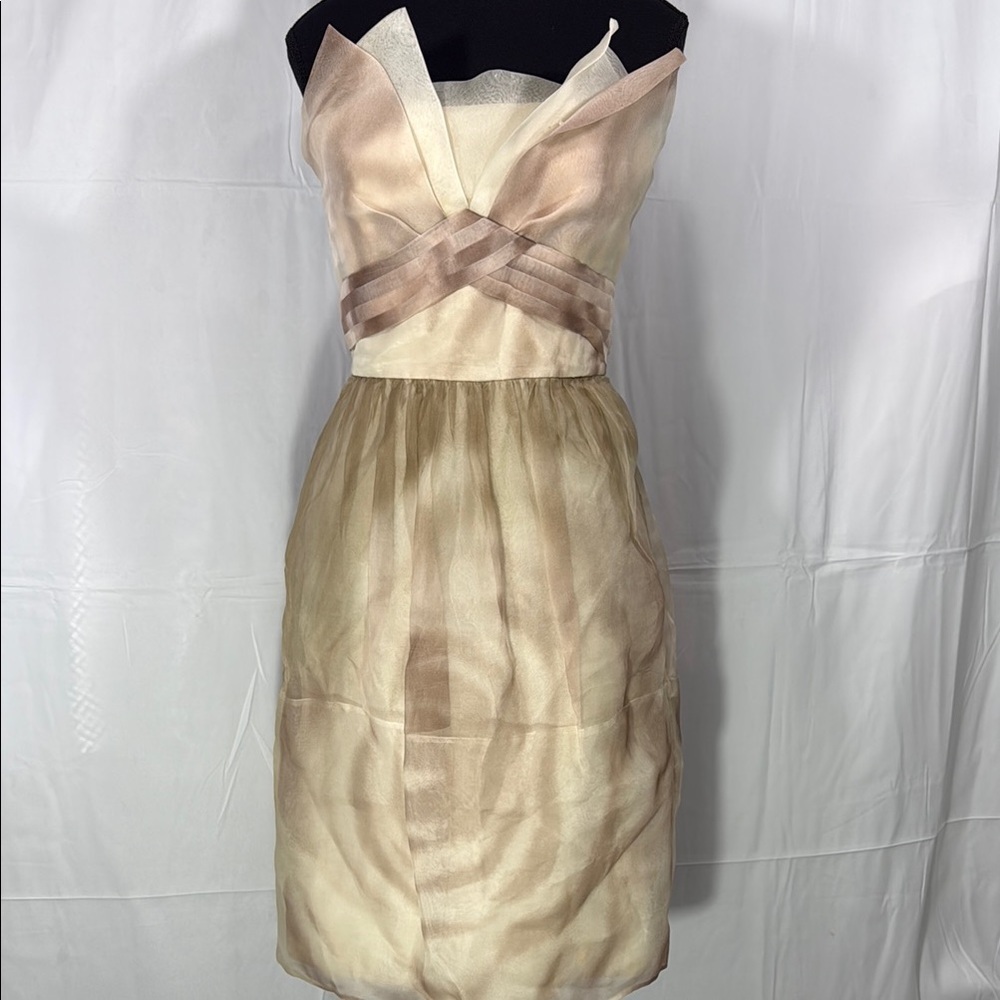 BCBGMAXAZRIA Elegant Cream and Tan Women's Dress Size 10